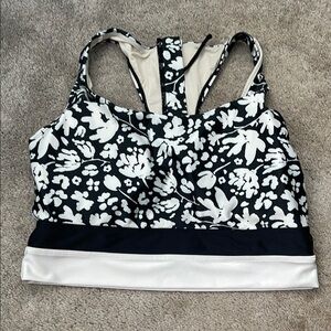 Black and White Floral Swim Top